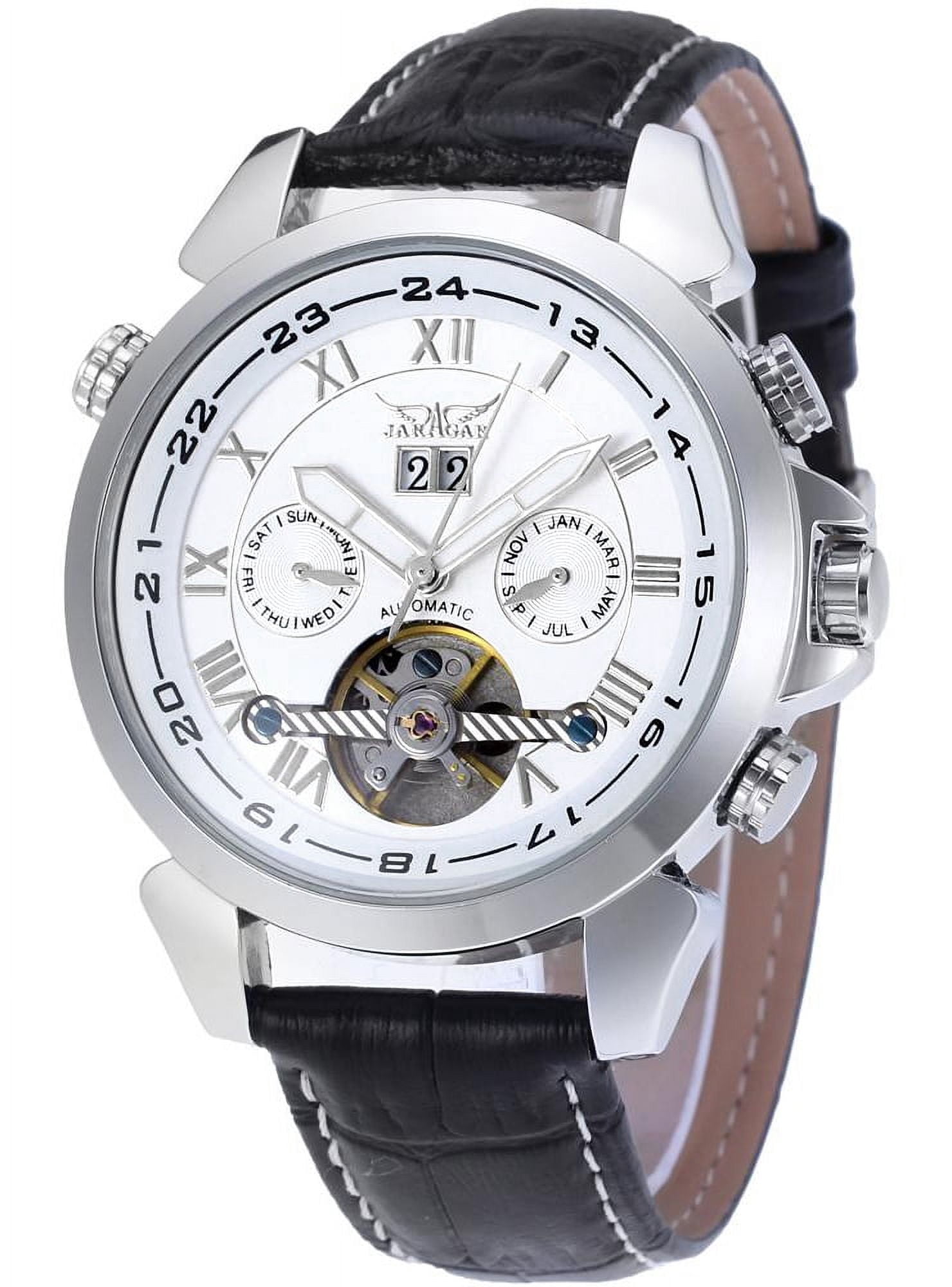 VIGOROSO Luxury Men's Mechanical Automatic Watch AUTO Selfwinding Tourbillon Calendar Date Watch Sports Watches Genuine Leather Strap Male Wristwatch