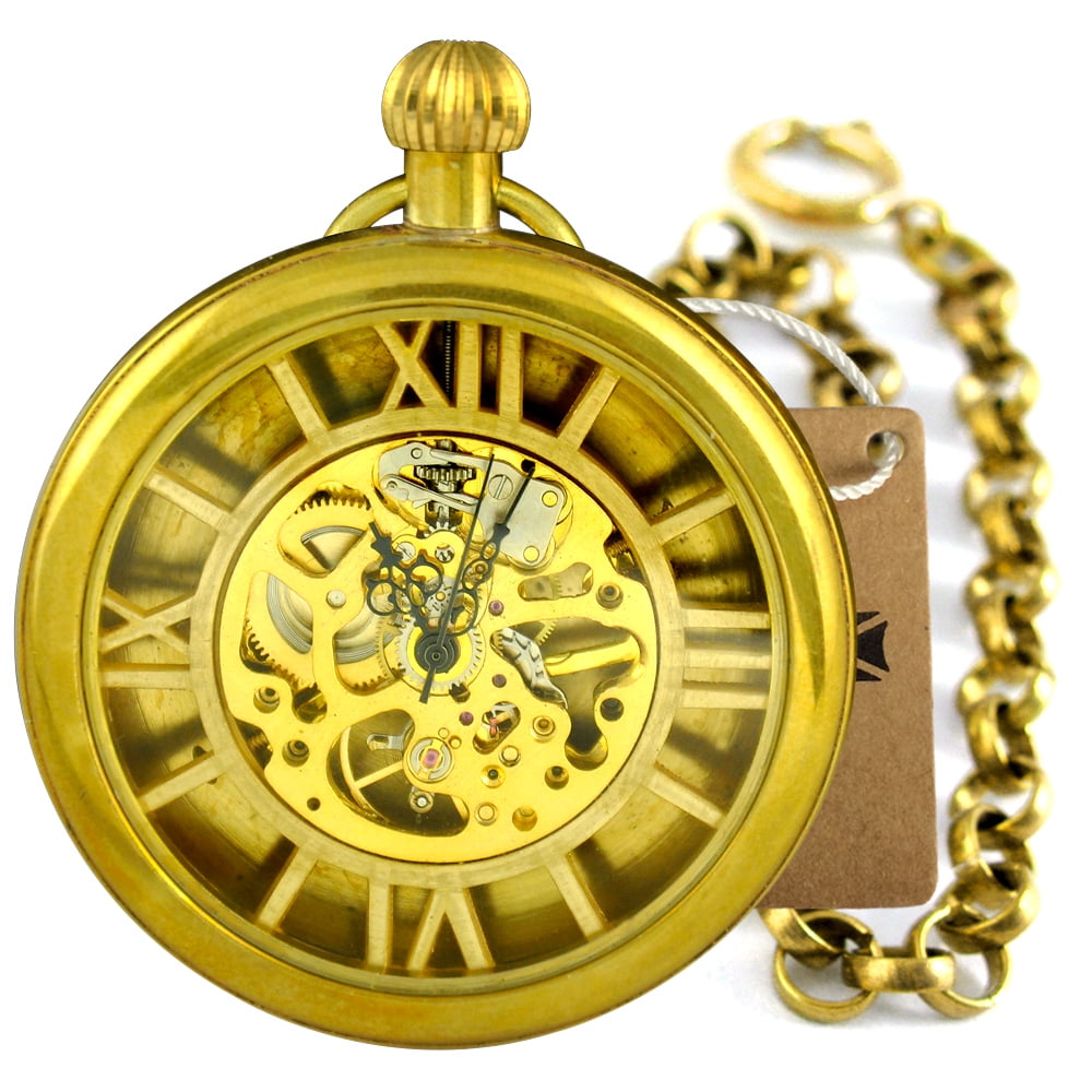 VIGOROSO Mechanical Pocket Watch Antique Vintage Brass Open Face Roman