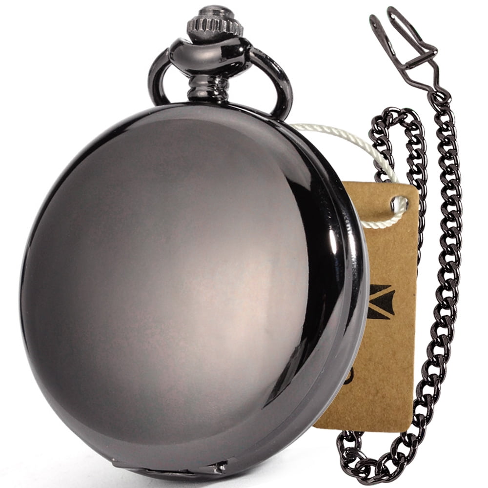 VIGOROSO Mechanical Pocket Watch Handwinding Full Hunter Smooth Black