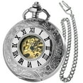 thumbnail image 1 of VIGOROSO Mechanical Pocket Watch for Men Women Vintage Silver Steel Roman Numerals Skeleton Pocket Watches with Box Chain Gift for Son Dad Him, 1 of 9