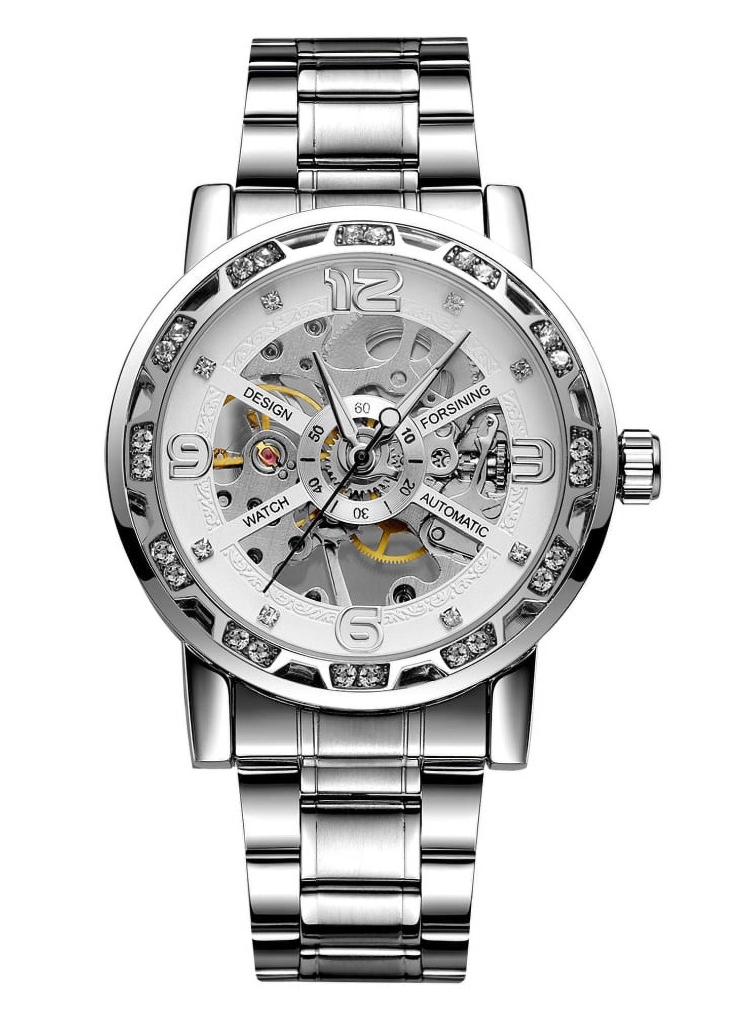 VIGOROSO Men's Luxury Mechanical Watch Transparent Diamonds