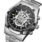 VIGOROSO Men's Skull Skeleton Automatic Mechanical Watches Stainless Steel Wrist Watch