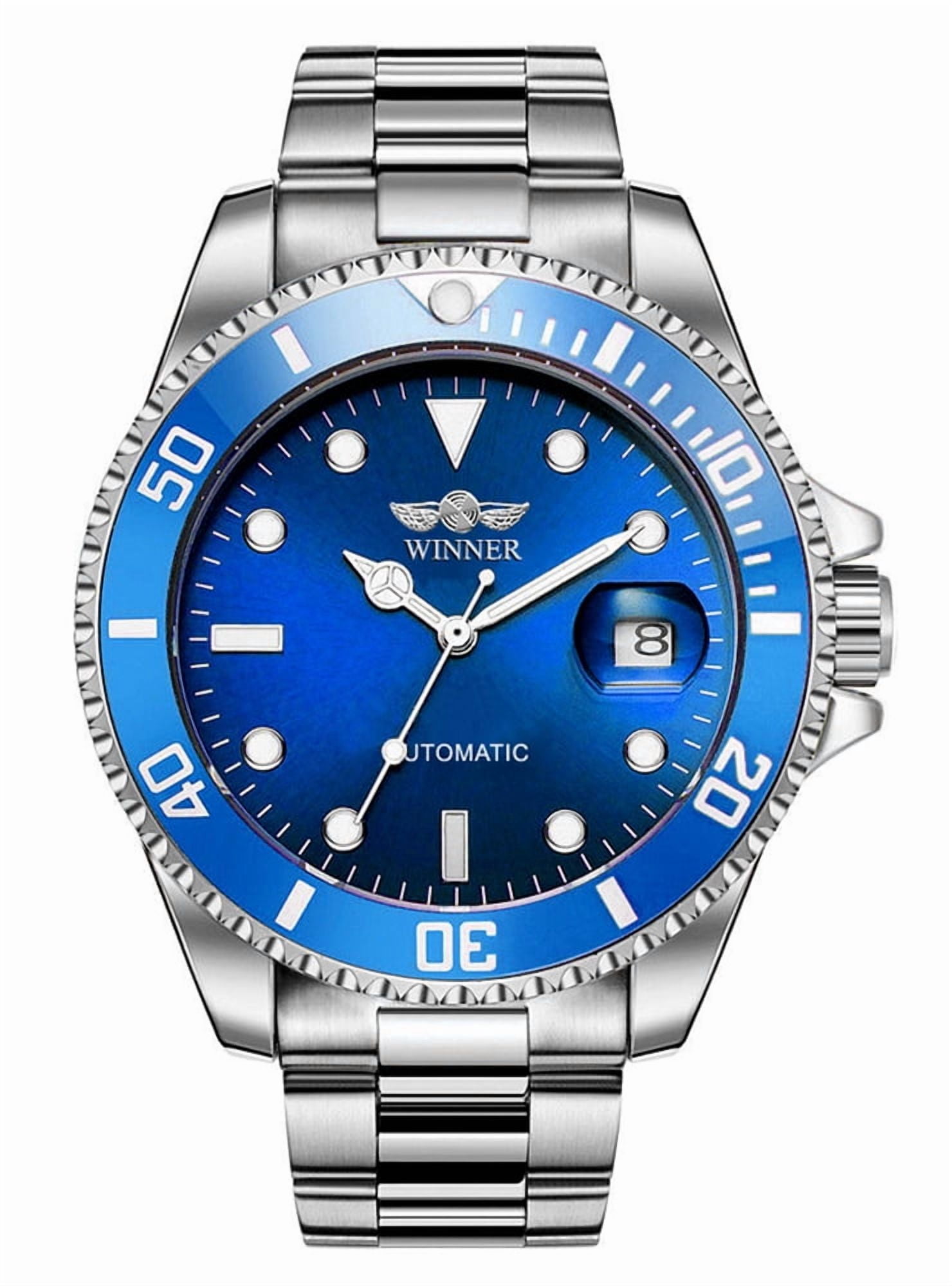 VIGOROSO Men's Watch Automatic Mechanical Watches Luxury Classic Business Sports Watch Stainless Steel Date Luminous AUTO Selfwind Wristwatch Men,Blue Dial