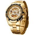 thumbnail image 1 of VIGOROSO Men's Automatic Mechanical Wristwatch Skeleton Gold Stainless Steel Watch, 1 of 14
