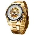 thumbnail image 1 of VIGOROSO Men's Automatic Mechanical Wrist Watch Skeleton Gold Stainless Steel Watch, 1 of 13