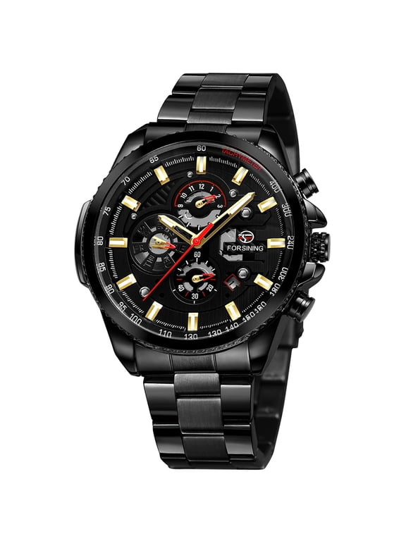 Mens Watches Automatic Mechanical Watch Luxury Sports Watch Black Stainless Steel Waterproof Calendar Date Self Wind Wristwatch