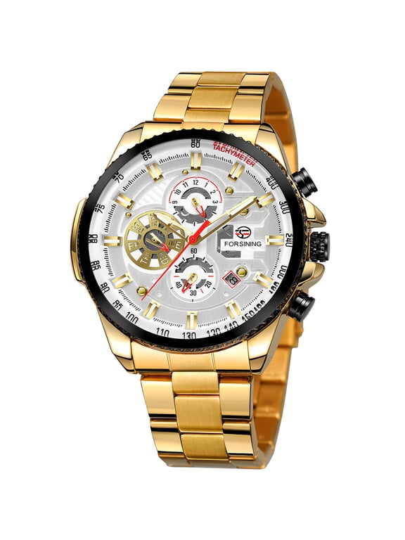 Luxury Mens Wrist Watch Automatic Mechanical Gold Stainless Steel Water Resistance Calendar Date Self Wind Sports Watches