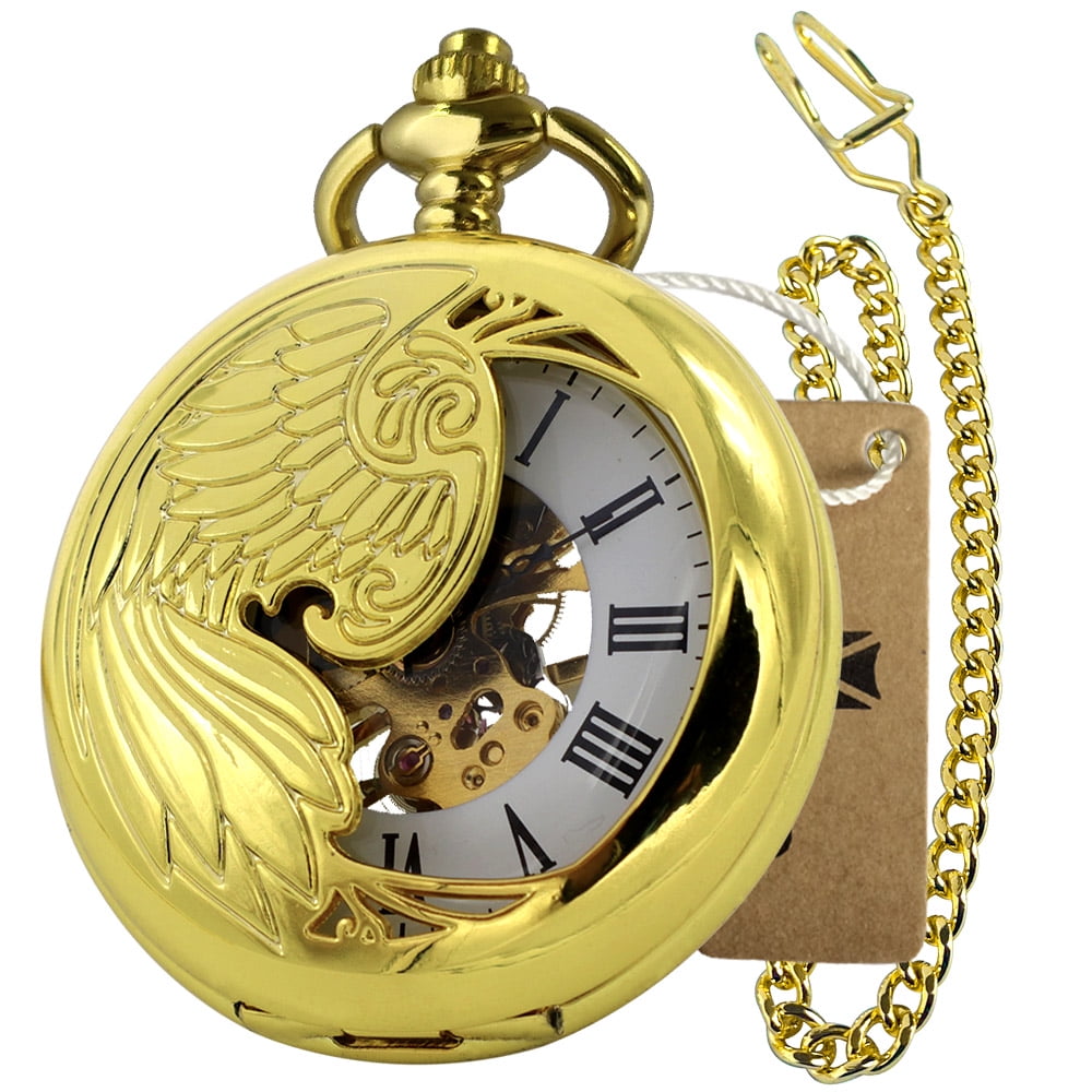 VIGOROSO Pocket Watch Mchanical Handwinding Gold Steel Roman Numeral