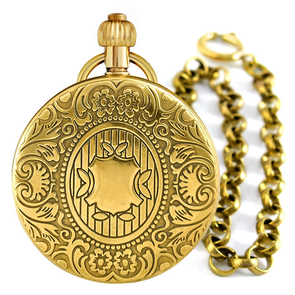 VIGOROSO Pocket Watch Mechanical Copper Vintage Roman Numerals Classic Men's Fab Chain Watches