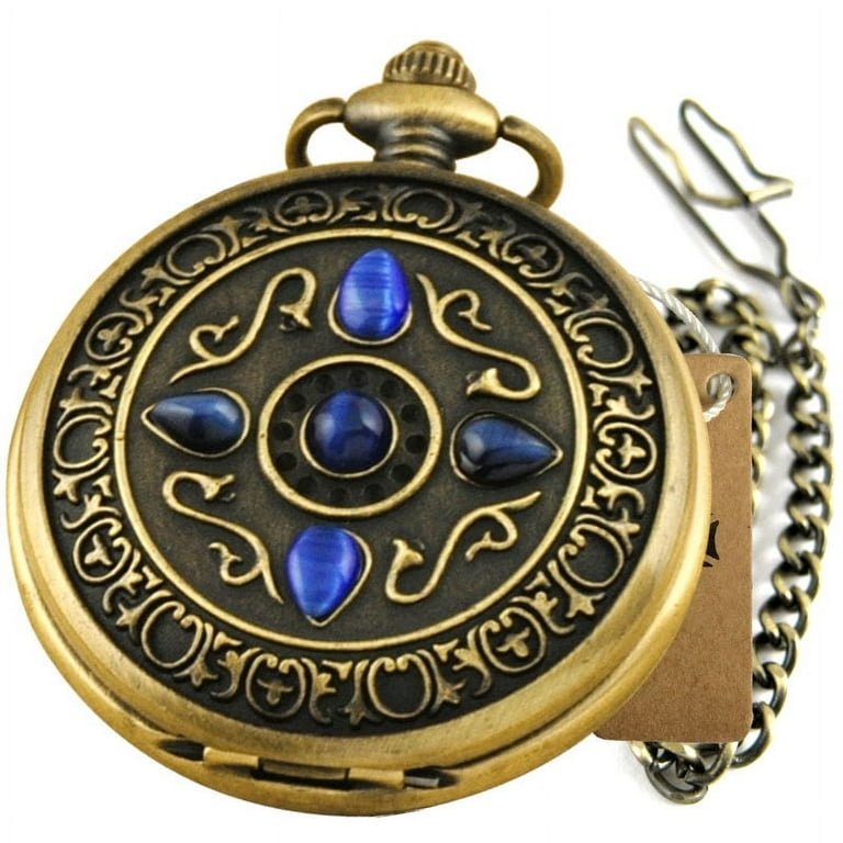 VIGOROSO Retro Vintage Classic Mechanical Pocket Watch Imitated Sapphire Roman Numerals Full Hunter Fob Chain watch Clock