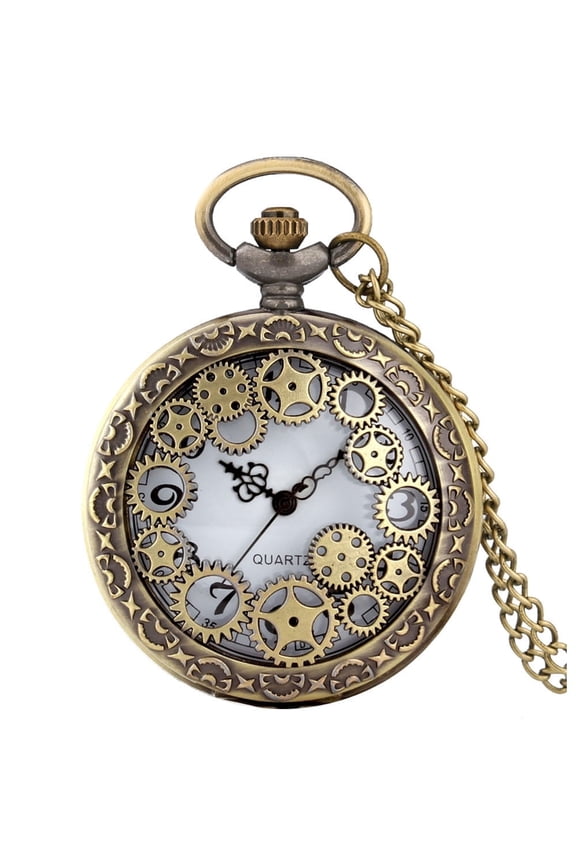 Vintage Pocket Watch for Men Women Hollow-out Mechanical Gear Design Quartz Fob Watches with Chain