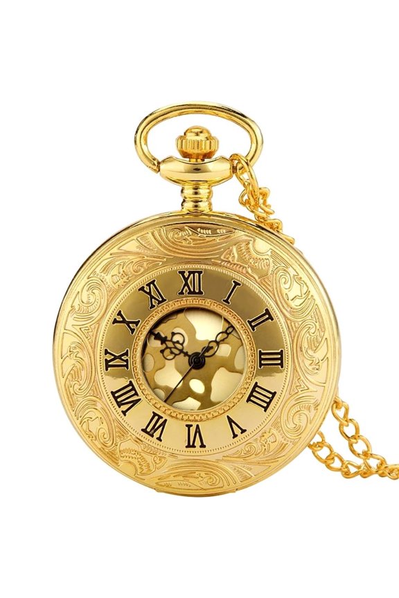 Vintage Pocket Watch for Men Women Roman Numerals Scale Quartz Gold Fob Pocket Watches with Chain