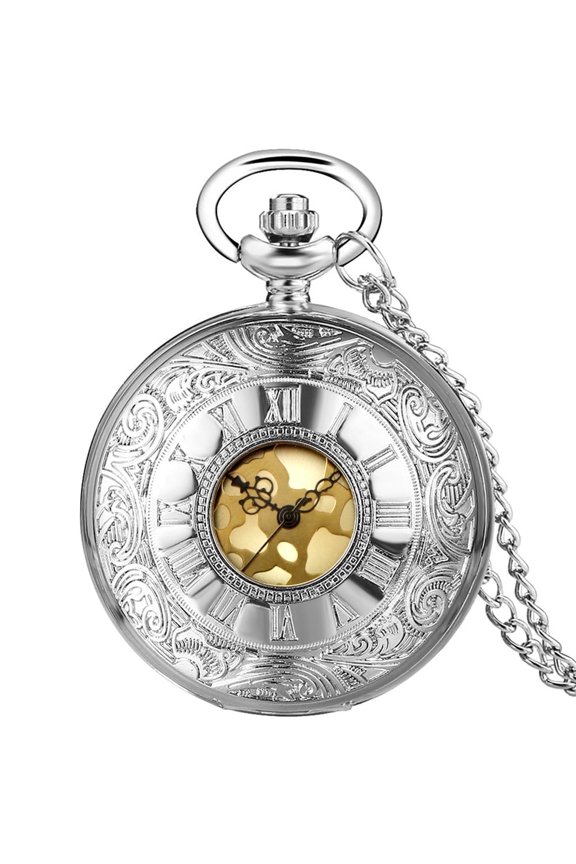 Vintage Pocket Watch for Men Women Roman Numerals Scale Quartz Silver Fob Pocket Watches with Chain