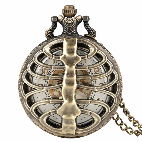 VIGOROSO Vintage Pocket Watch for Men Women Steampunk 3D Bone Quartz Fob Watches with Chain
