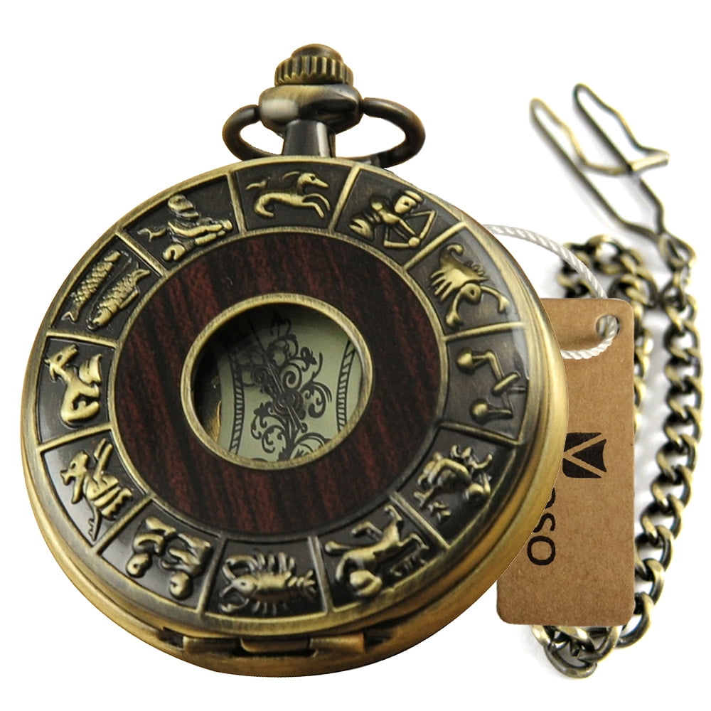 VIGOROSO Vintage Retro Bronze Mechanical Pocket Watch Wind up Watch