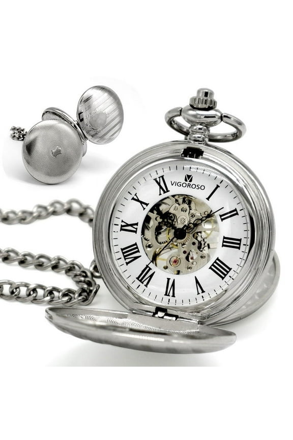 Vintage Steampunk Mechanical Pocket Watch Double Hunter Steel Fob Chain Watch Men Women Gifts