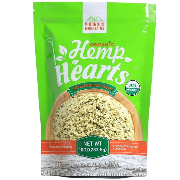 VIGOROUS MOUNTAINS Organic Shelled Hemp Seeds, 10 oz Gluten-free Plant-based Protein and Omega Hemp Hearts for Smoothies Yogurt Salad, 283.5g
