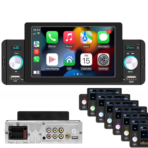 VIGORTHRIVE 1 DIN 5'' Car Stereo Radio Built-in Carplay Android auto Touch Screen Bluetooth FM USB MP5 Player Mirror Link