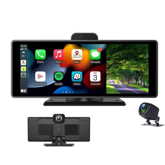 VIGORTHRIVE 10" 1080P IPS Screen Car Stereo with 2K Dash Cam, Portable Wireless Carplay, Bluetooth