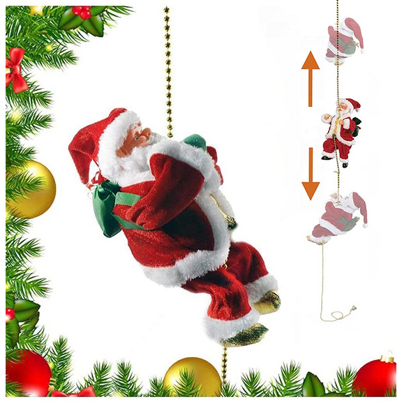 VIGORUSH Santa Claus Musical Climbing Rope Christmas, Climbs Up and Down,Battery Operated Climbing Santa with Light Music and Sound, Electric Climbing Rope Ladder Santa Claus