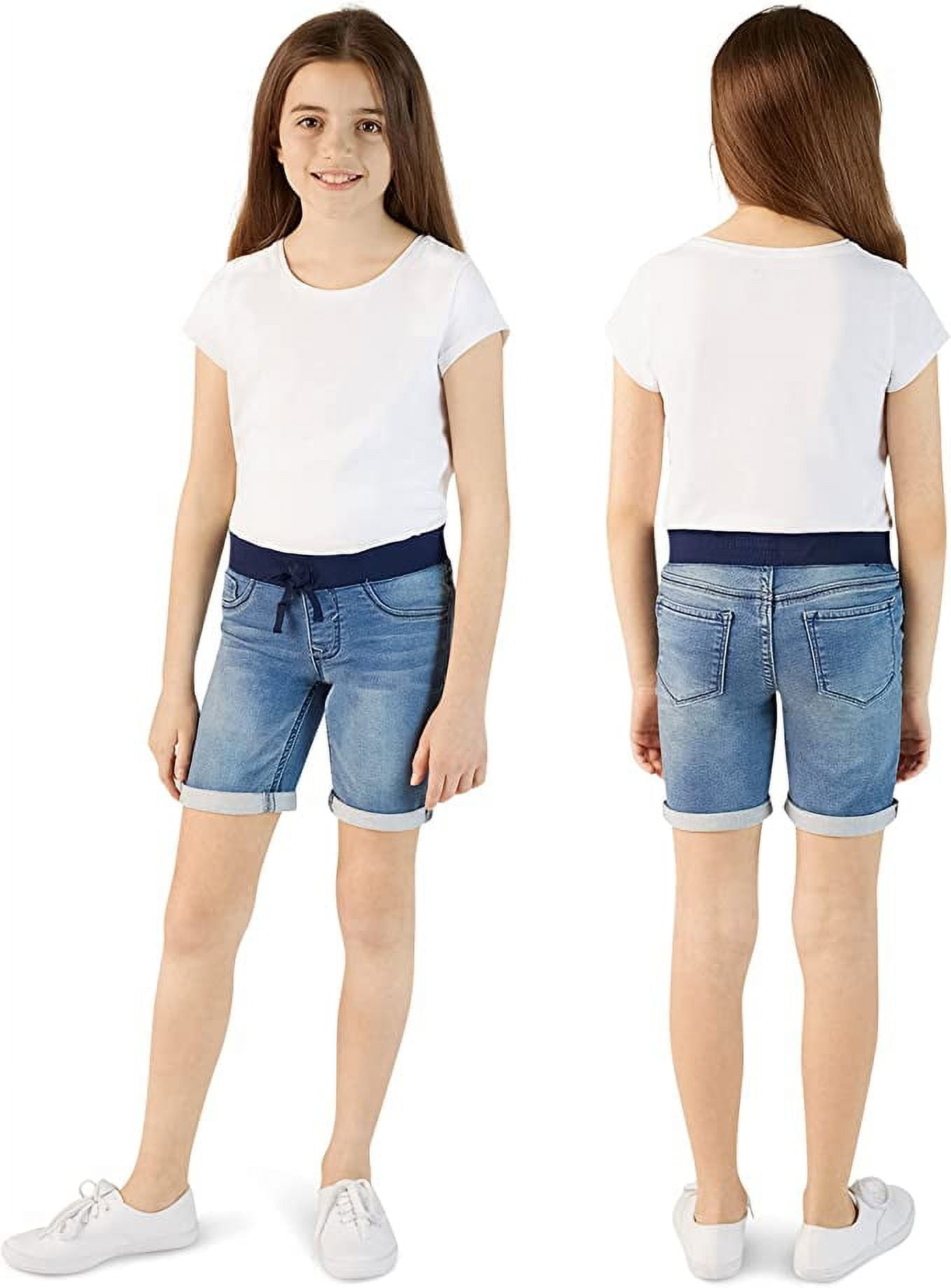 VIGOSS Girls' Jean Shorts - Casual Pull-On Knit Waist Bermuda
