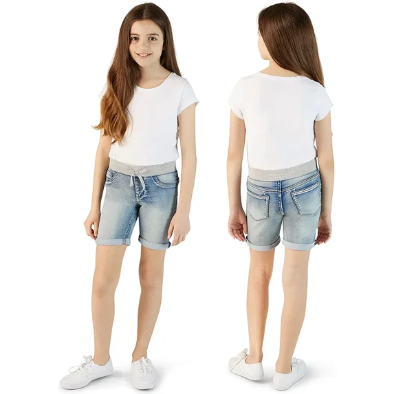 VIGOSS Girls' Jean Shorts - Casual Pull-On Knit Waist Bermuda Jean Shorts for Girls (2T-16)