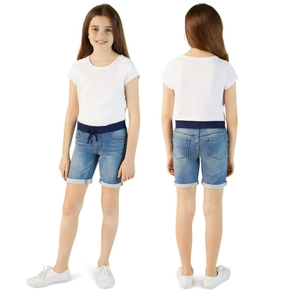 VIGOSS Girls Jean Shorts | Knit Waist Bermuda Shorts for Girls | Pull-On Jean Shorts for Girls | Girls Bermuda Shorts