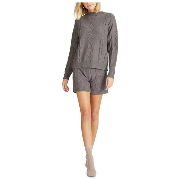 VIGOSS Womens Gray Ribbed Cable Knit High Rise Heather Shorts Shorts M