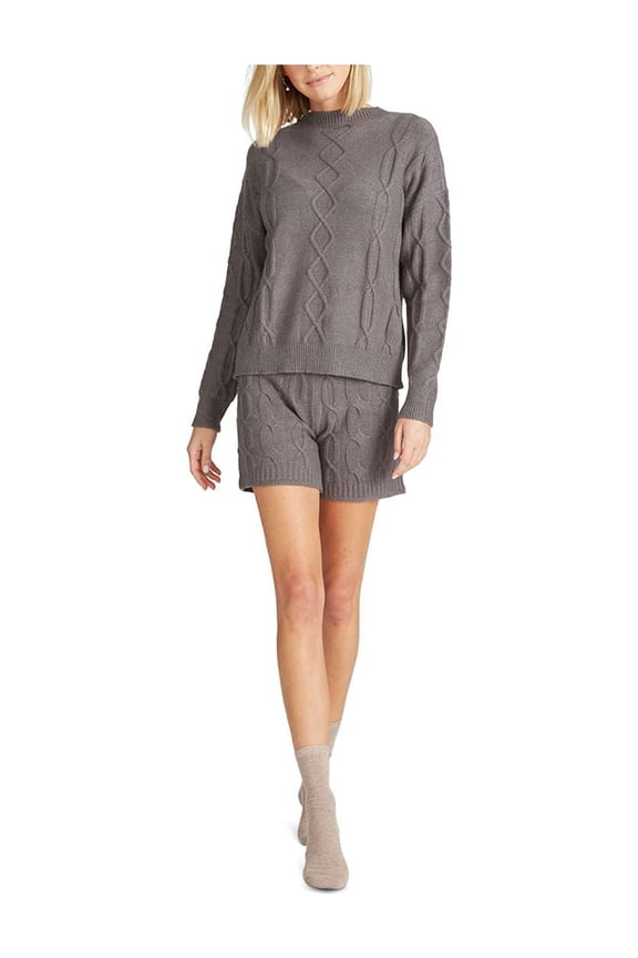 Womens Gray Ribbed Cable Knit High Rise Heather Shorts Shorts M