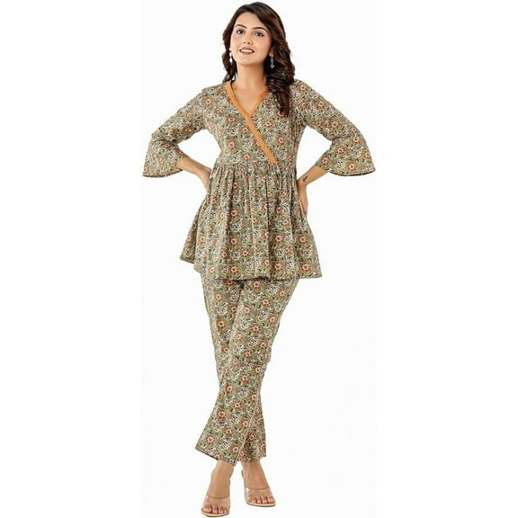 VIHAAN IMPEX Cotton Printed Floral Co-Ord Set For Women Partywear Dress