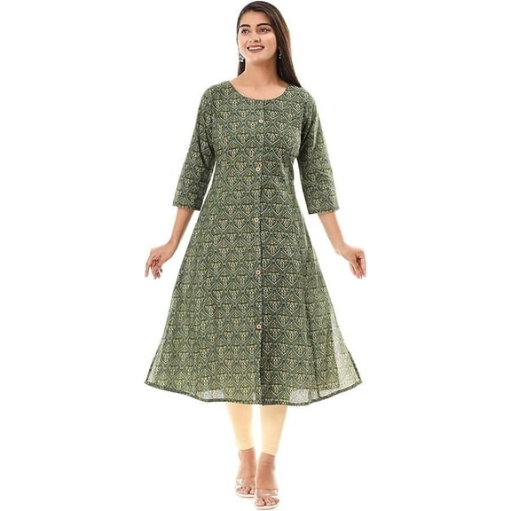 VIHAAN IMPEX Women's Plus A-Line Boat Neck 3/4 Sleeve Paisley Relaxed Fit Dress, 1