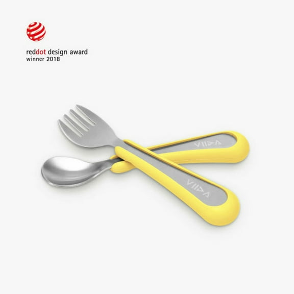VIIDA Souffl Antibacterial Stainless Steel Fork & Spoon Set (S) - Lemon Yellow