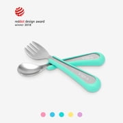 VIIDA Souffl  Antibacterial Stainless Steel Fork & Spoon Set S - Turquoise Green