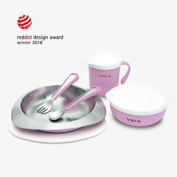 VIIDA Souffl Antibacterial Stainless Steel Kids Tableware Set - Cosmic Mauve