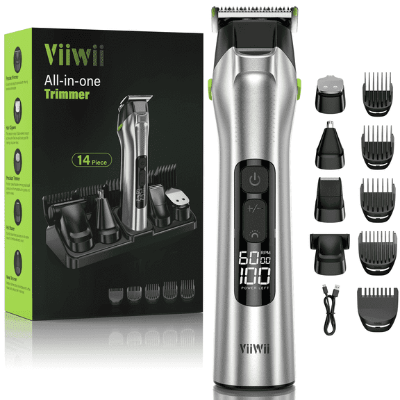 VIIWII Electric Beard Trimmer for Men - 14 in 1 Grooming Kit with Nose/Ear Hair Trimmer, Hair Clipper, Beard Trimmer & Accessories - Cordless & Waterproof