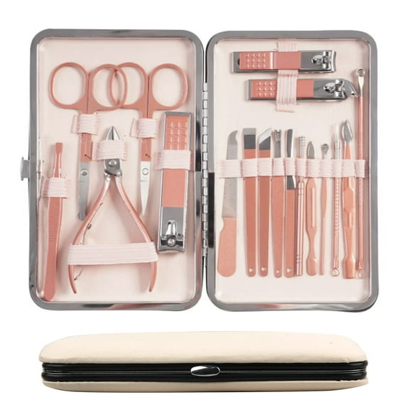 VIIWII 18pcs Nail Clipper Manicure Set for Adult Professional Stainless Steel Grooming Pedicure Kit with Leather Travel Case