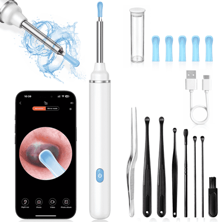 VIIWII Ear Wax Removal Kit with Camera, 1080P HD Wireless Otoscope Ear Cleaner with LED Light & 6 Ear Spoons, Earwax Removal Tool for iPhone & Android