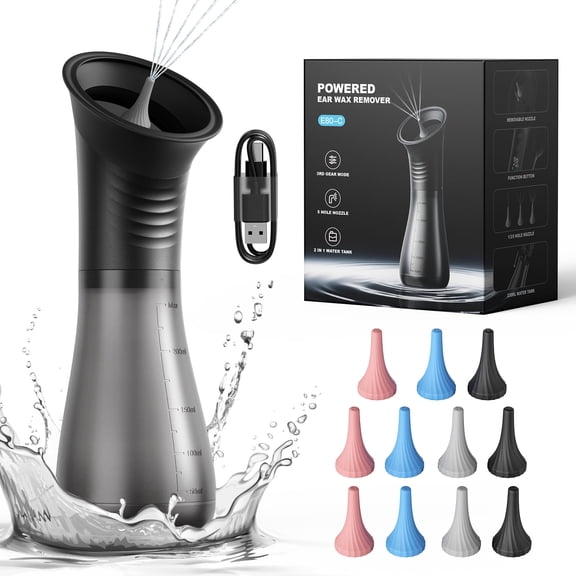 VIIWII Electric Ear Wax Removal Kit, 3 Pressure Modes, LED Display, USB Charging & Wastewater Recovery System, Ear Cleaner with One-Piece Waste Tank for Home Use