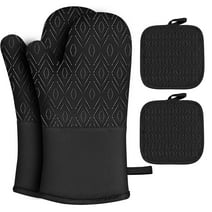 VIIWII Silicone Oven Mitts and Pot Holder Set,Non Slip Heat Resistant Kitchen Gloves for Baking, Black 4Pcs