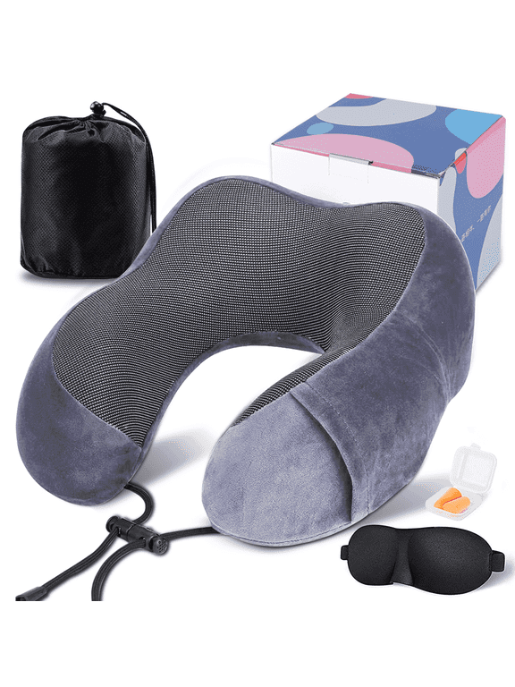 Travel Pillow for Adults Memory Foam Lightweight Neck Pillows for Sleeping on Airplane Gray