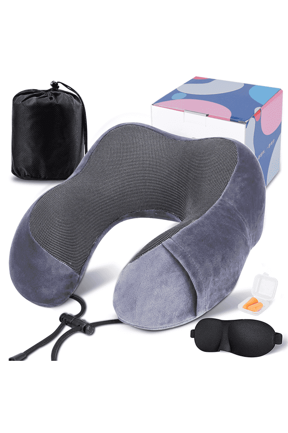 Travel Pillow for Adults Memory Foam Lightweight Neck Pillows for Sleeping on Airplane Gray