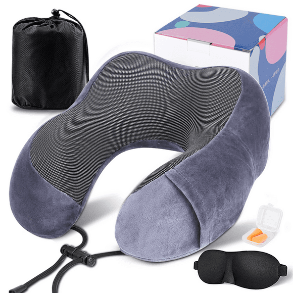 VIIWII Travel Pillow for Adults Memory Foam Lightweight Neck Pillows for Sleeping on Airplane Gray