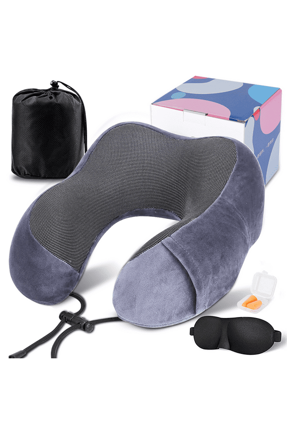 Travel Pillow for Adults Memory Foam Lightweight Neck Pillows for Sleeping on Airplane Gray