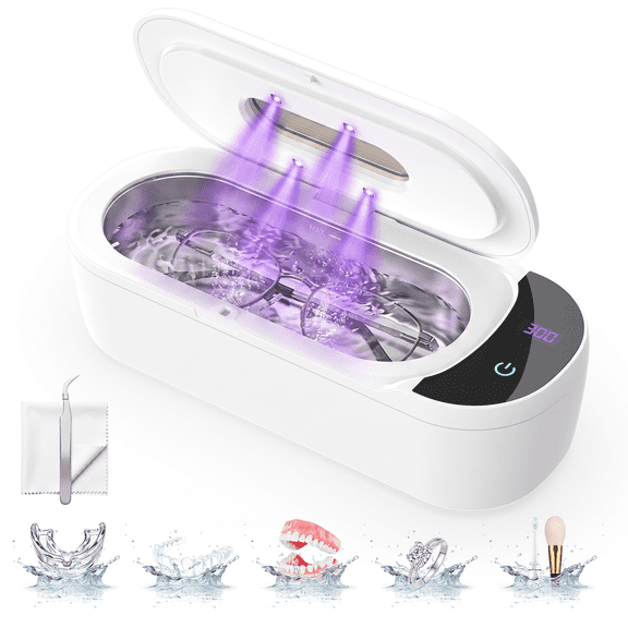 VIIWII Ultrasonic Retainer Cleaner, 48kHz Professional Cleaning Machine, 13.5oz Portable Cleaner with LED Display for Dentures, Mouth Guards, Night Guards and More