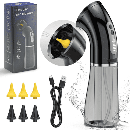 VIIWII Electric Ear Wax Removal Tool with 2-in-1 Dual Water Tank 3 Pressure Modes Ear Cleaner Kit for Adults Waterproof Ear Irrigation Flushing System 12 Wash Tips USB-C Cable Black
