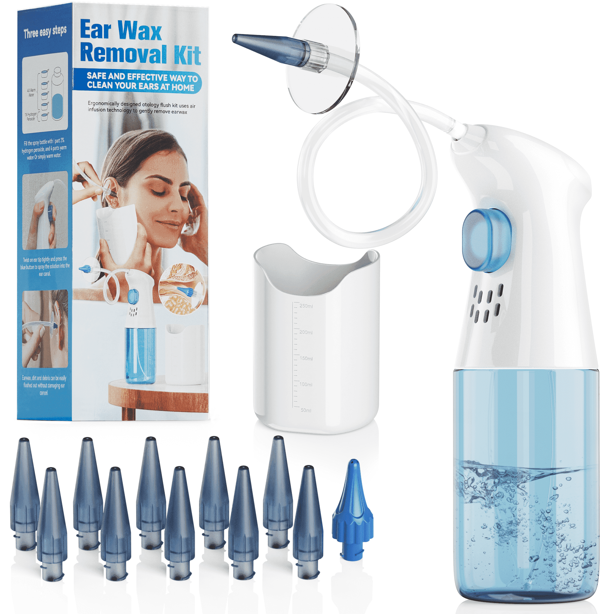 VIIWII Manual Ear Wax Removal Kit ,Ear Cleaning Kit,Safe Ear Irrigation System with Soft Tips, Reusable Ear Cleaner Tool for Home Use