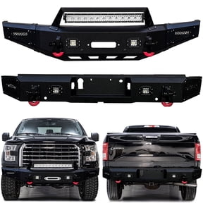 Vijay Compatible with 2015-2016-2017 Ford F150 Front and Rear Bumper Textured Black Steel with Light and D-ring