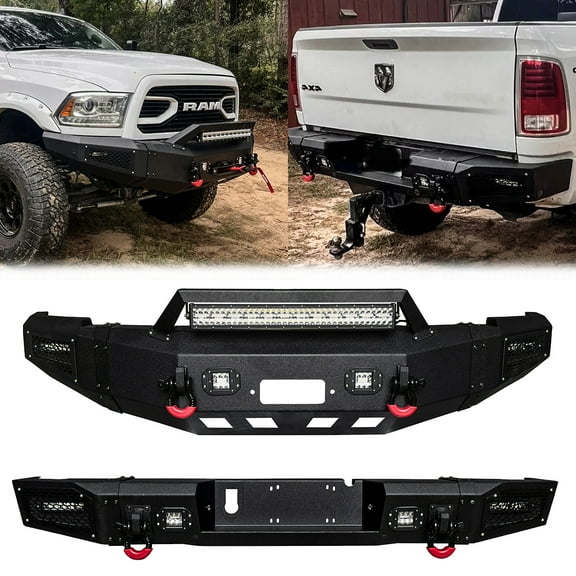Vijay Front and Rear Bumpers Fits 2010-2011-2012-2013-2014-2015-2016-2017-2018 Dodge Ram 2500/3500 with LED Lights and D-Rings