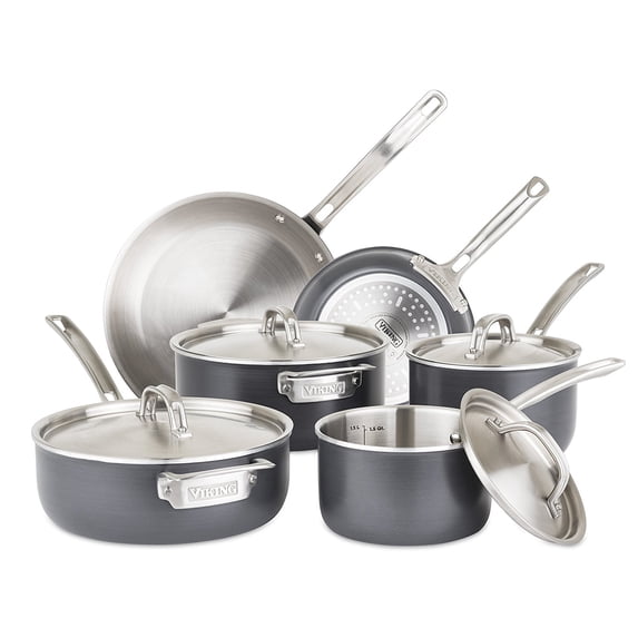 VIK400219990 Viking 5-Ply Hard Stainless Cookware Set with Hard Anodized Exterior, 10 Piece