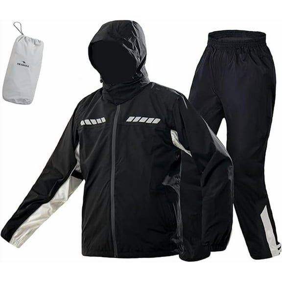VIKAMAKA Motorcycle Rain Suit for Men and Women, Two-Piece Waterproof and Breathable Motorcycle Rain Gear(Black Gray ,Large)